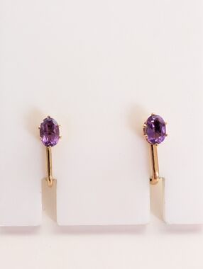 Vintage Gold Tone Purple Amethyst Gemstone Dainty Delicate Clip On Earrings